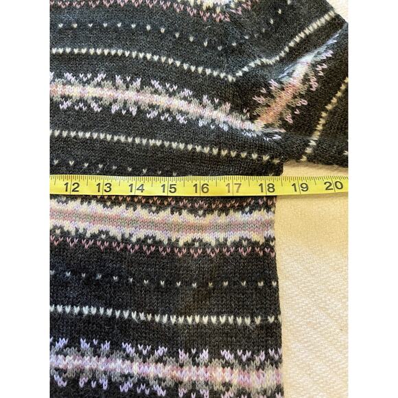 Vintage 90s Hunt Club Pink Gray Hearts Fair Isle Nordic Wool Blend Sweater M - Picture 5 of 5